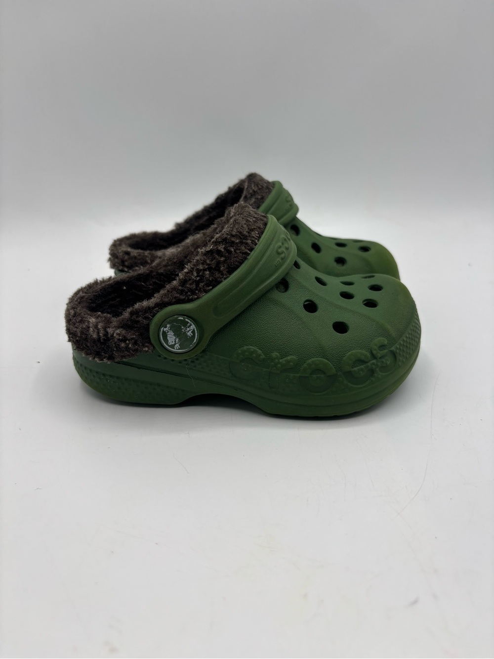 CROCS Kids Baya Fuzzy Lined Clogs Army Olive Green Size C6/C7